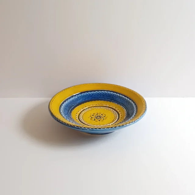 Prato Fundo Ø21cm de Cor Azul Cobalto e Amarelo